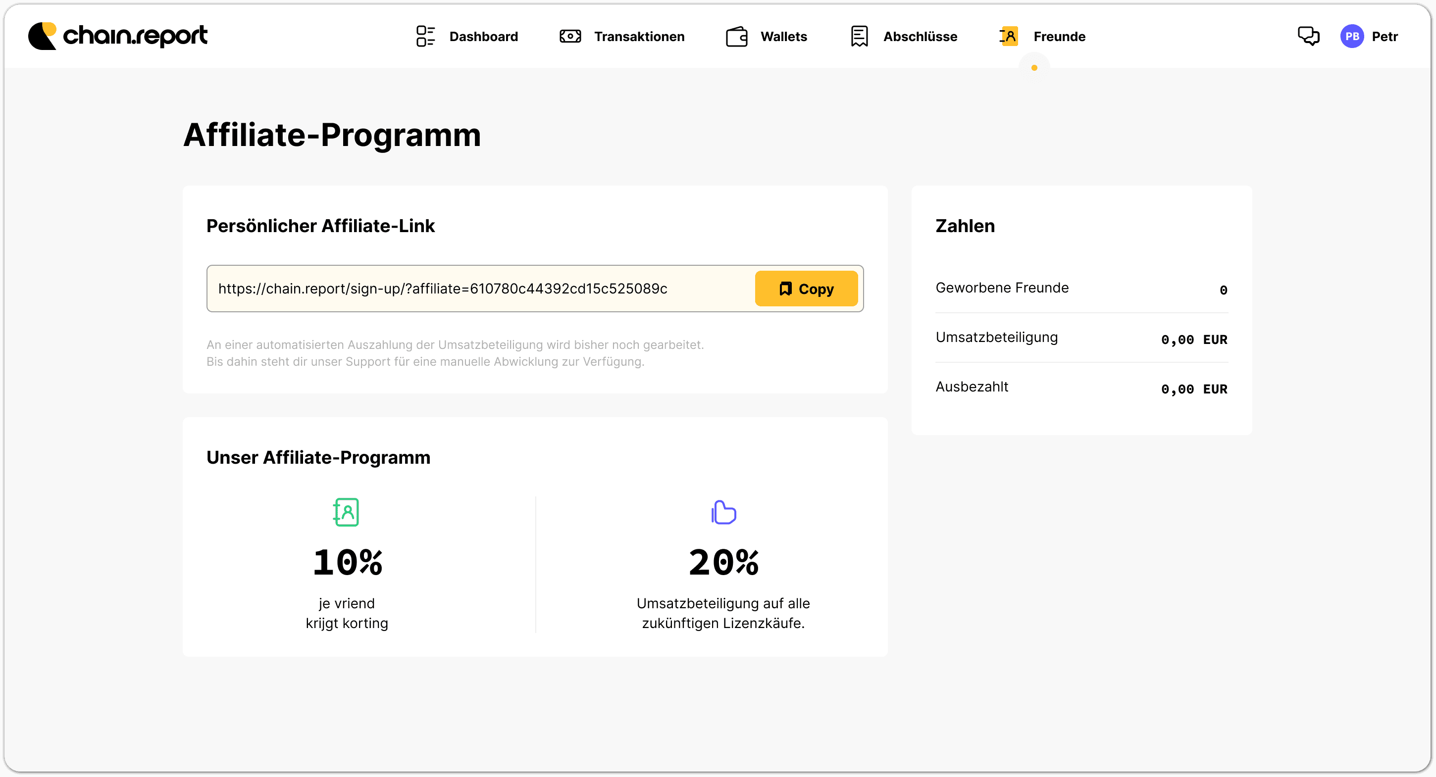 example screen of our affiliate programm