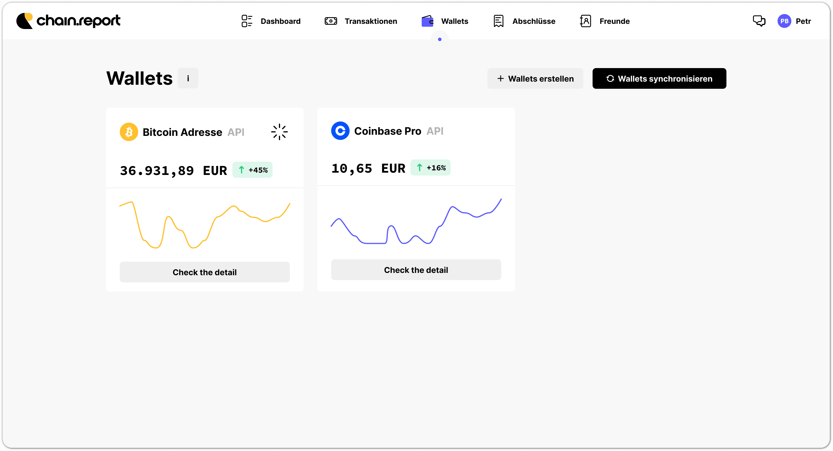 example screen for our crypto exchange wallets