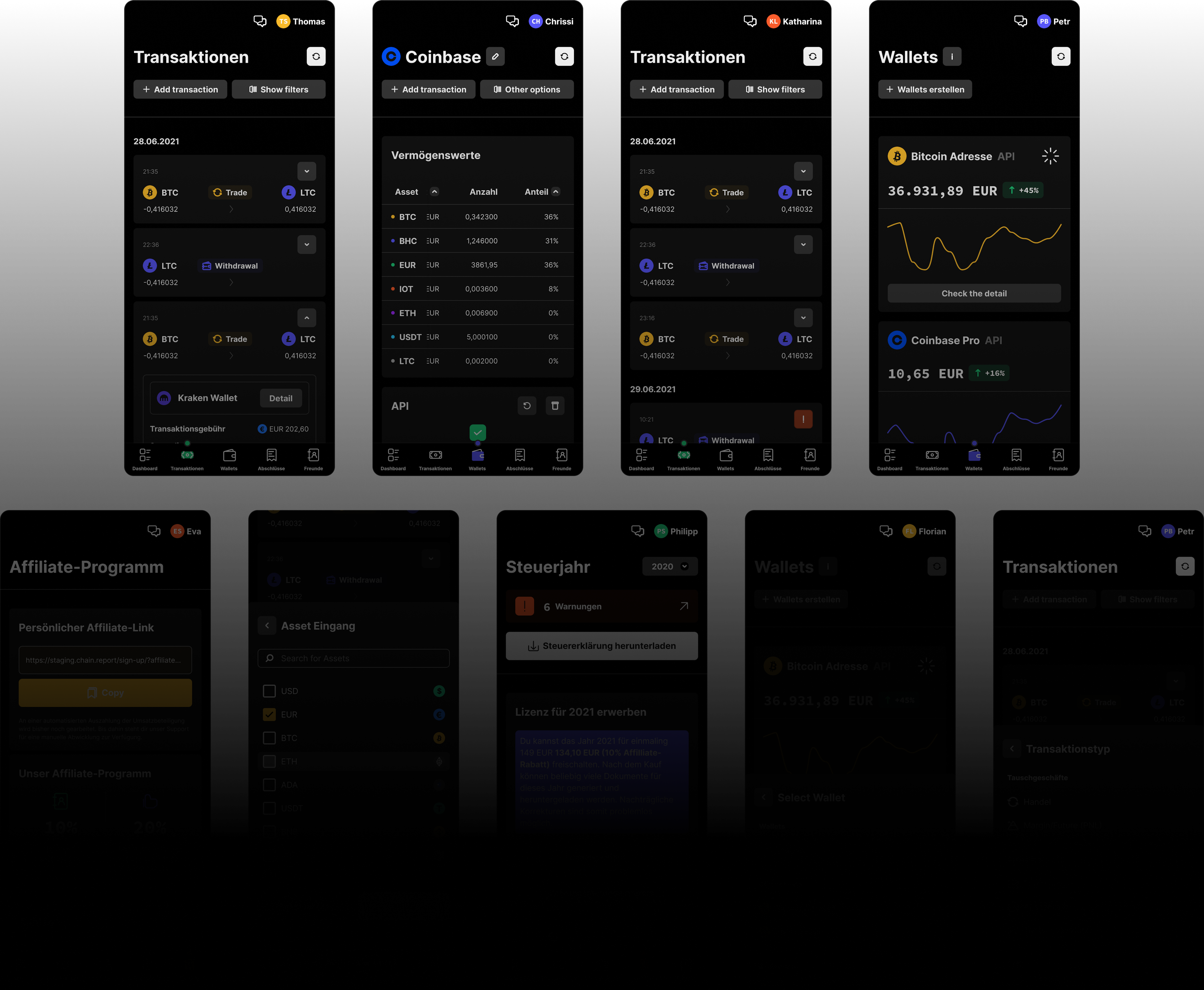 A variety of mobile app screens